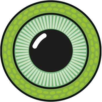 A stylized lizardish green eye