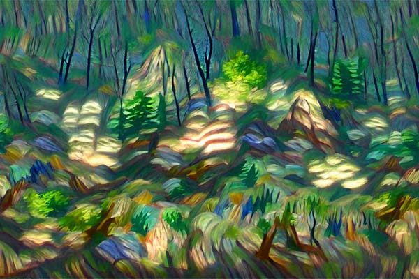 The glade - Part 3 of the collection, a glade painted by the AI in impressionist style